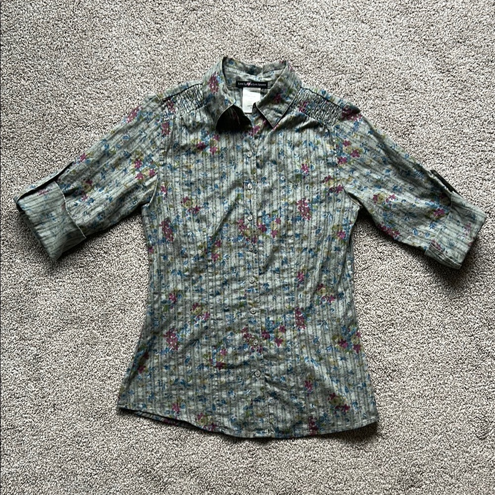 Love Squared Gray Floral Button Down Shirt
